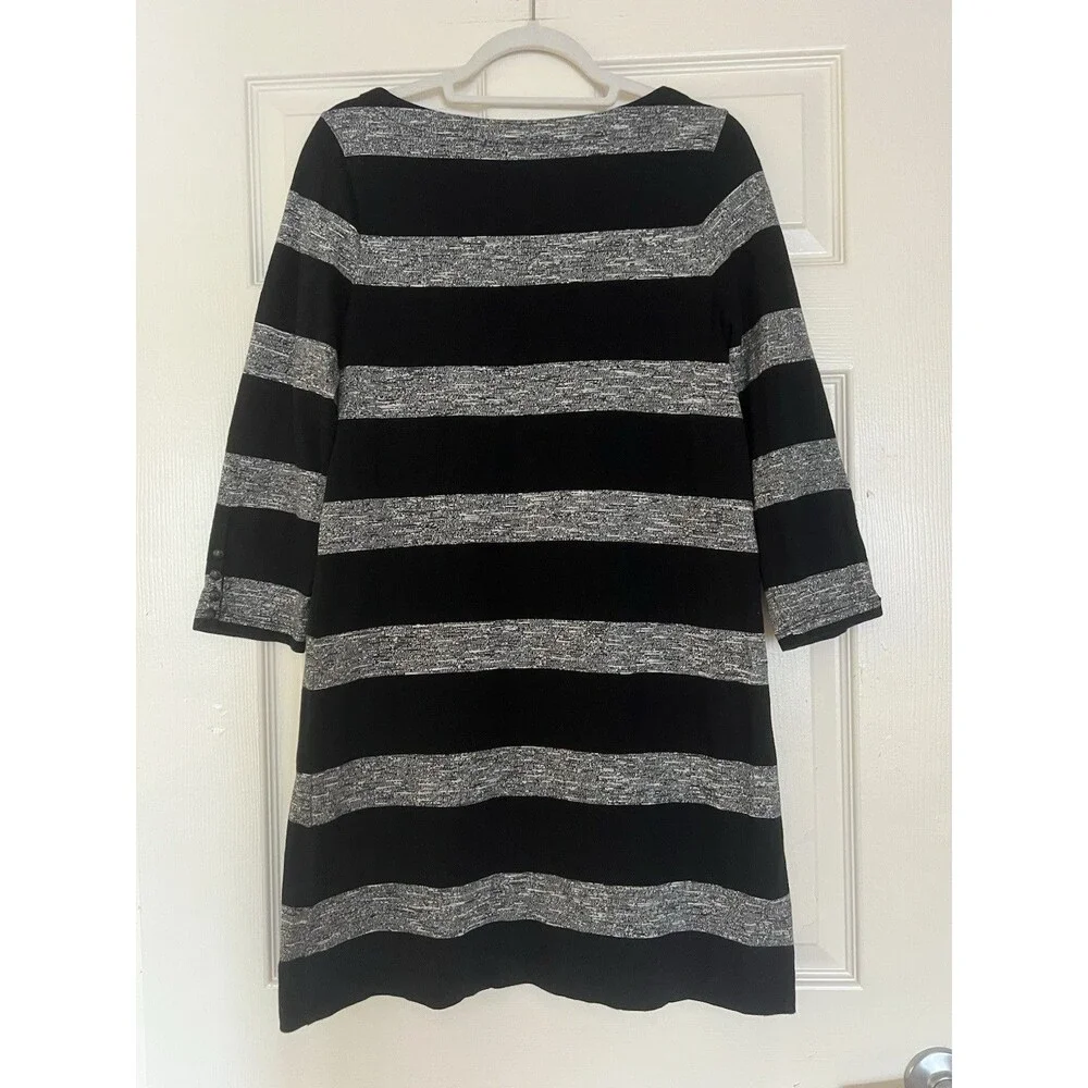 J.CREW Striped Knit Shift Dress S Black Gray Preppy Academia 100% Cotton EUC